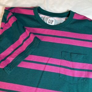 GAP Striped Pocket Shirt Men‎ XL Casual Everyday Tee Pink Green Closet Staple